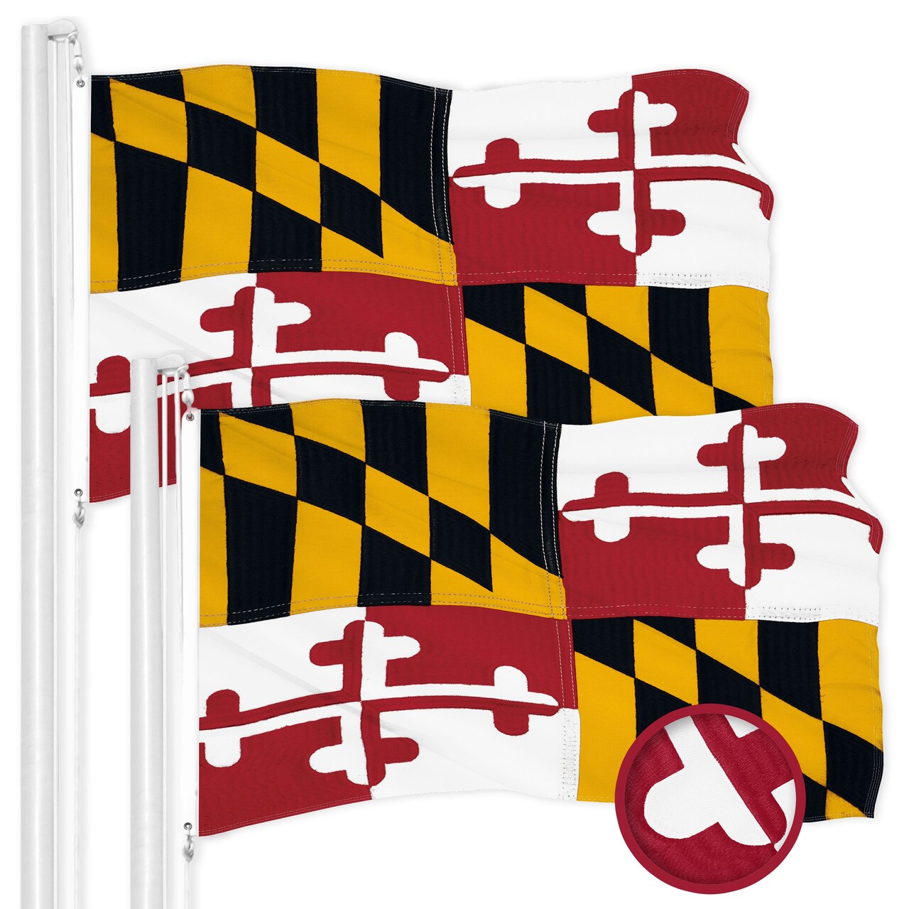 G128 2 Pack: Maryland MD State Flag | 1x1.5 Ft | ToughWeave Series Embroidered 300D Polyester | Embroidered Design, Indoor/Outdoor, Brass Grommets